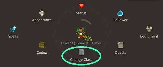 You can change class from your character menu