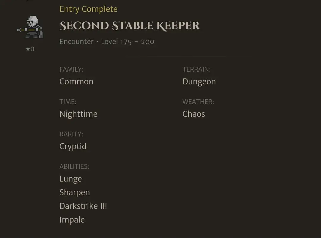 Second Stable Keeper codex entry
