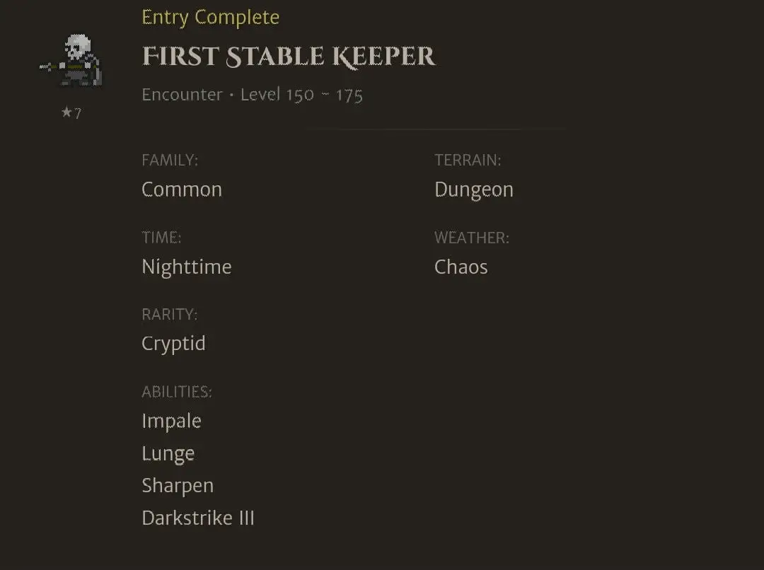 First Stable Keeper codex entry