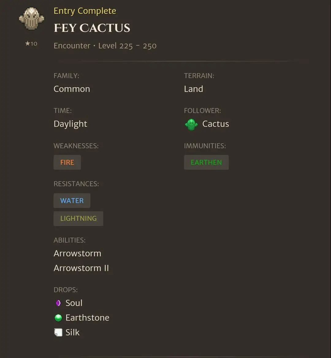 Fey Cactus Codex Entry