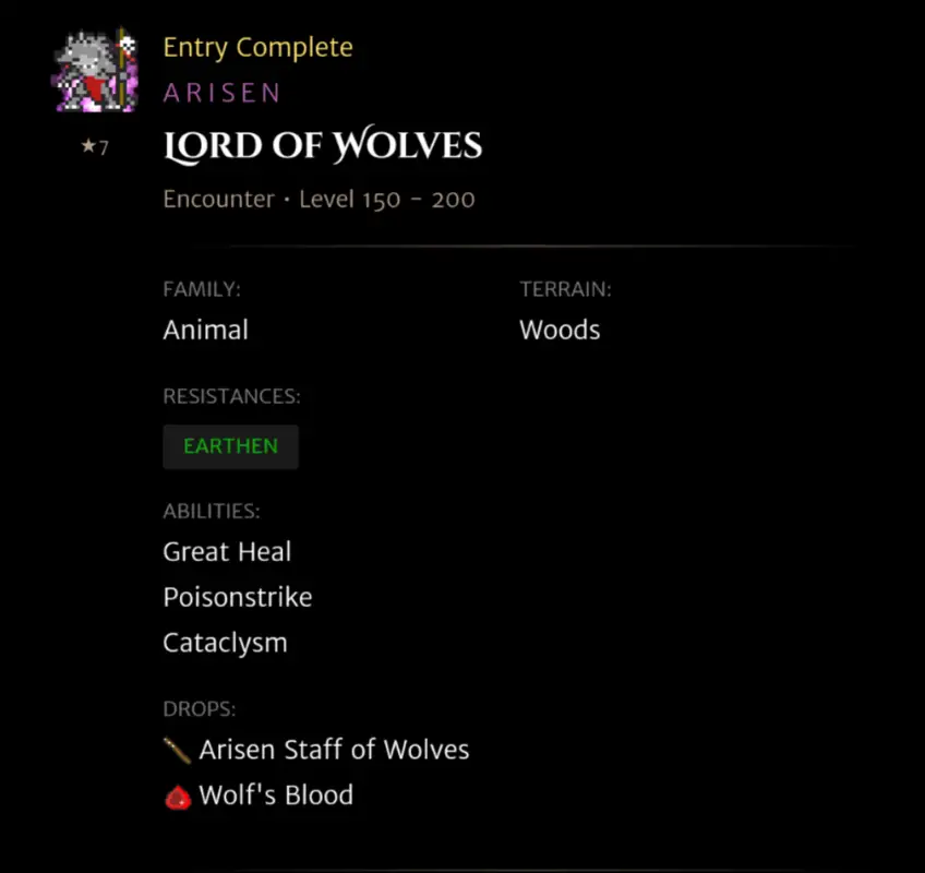 Arisen Lord of Wolves codex entry