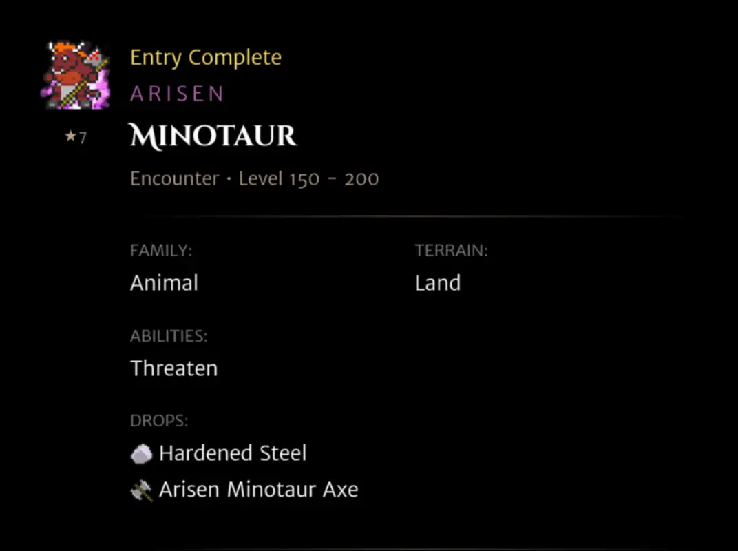 Arisen Minotaur codex entry