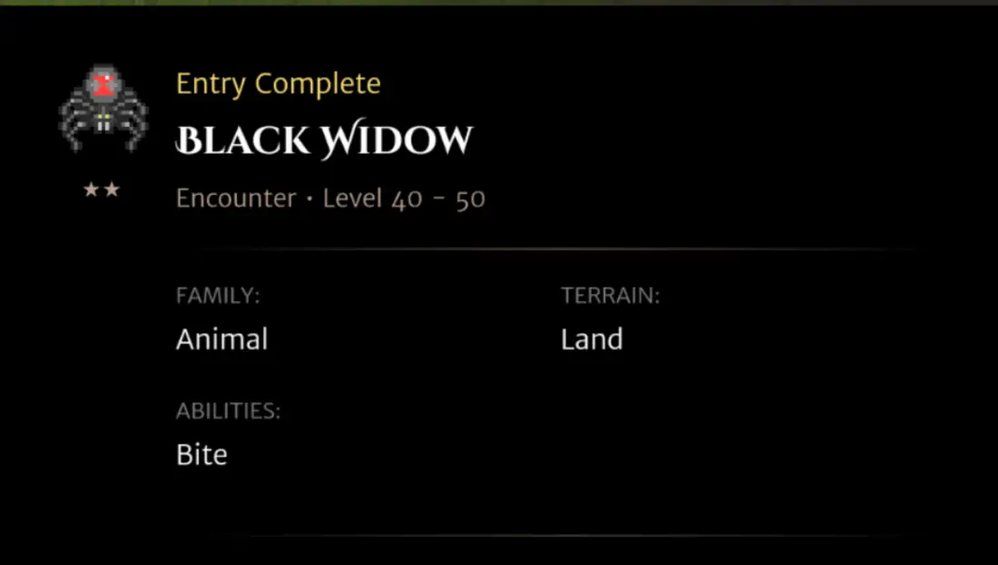 Black Widow codex entry