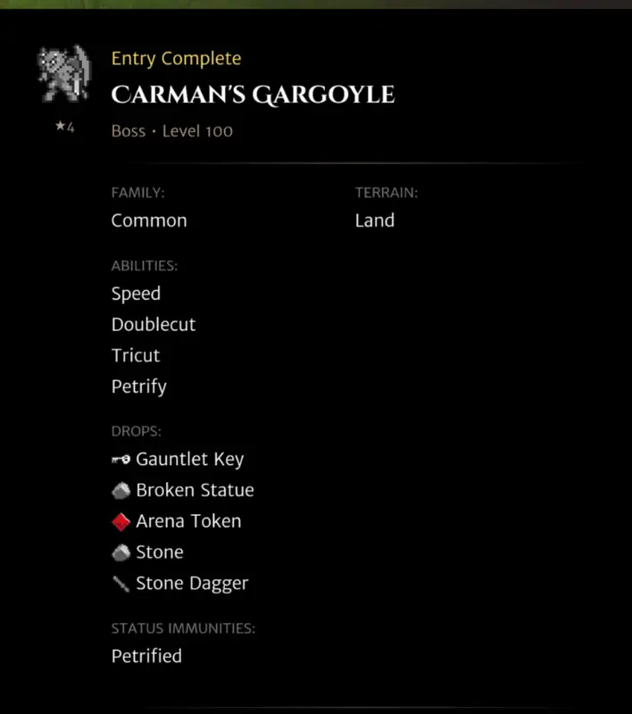 Carman's Gargoyle codex entry