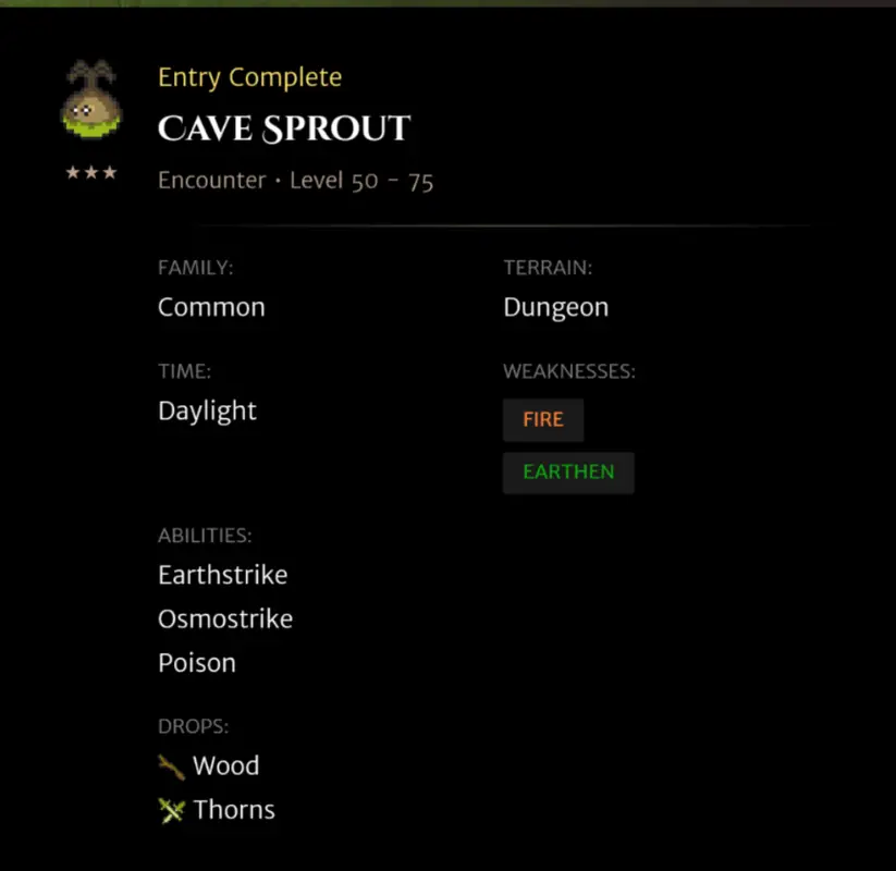 Cave Sprout codex entry