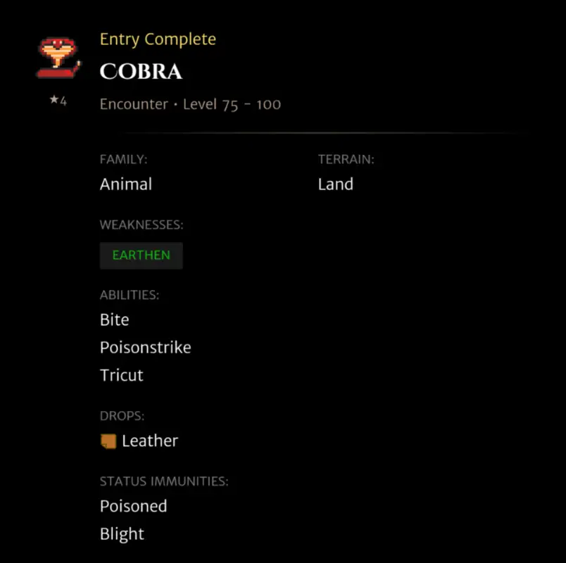 Cobra codex entry