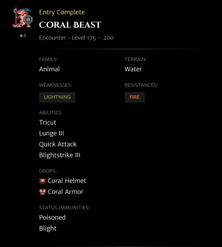 Coral Beast codex entry