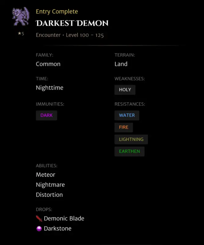 Darkest Demon codex entry