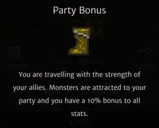 Screenshot showing party bonus