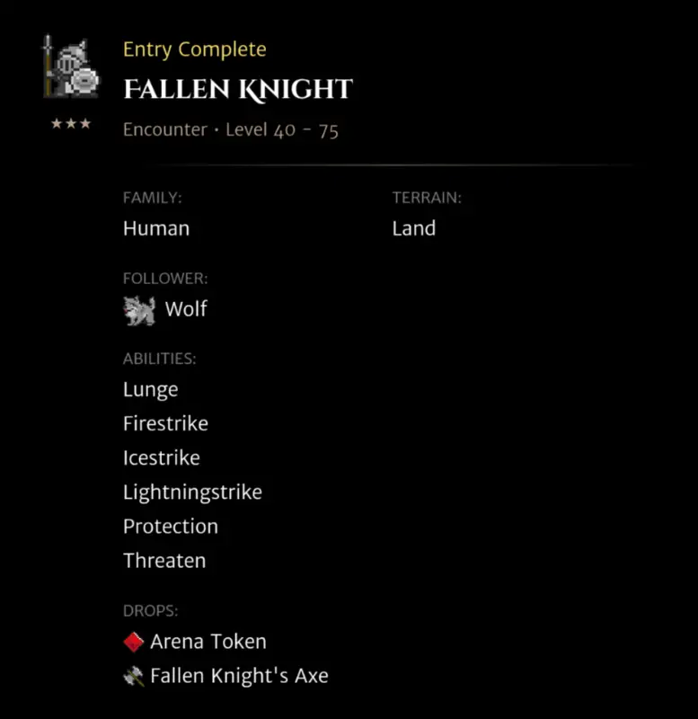 Fallen Knight codex entry