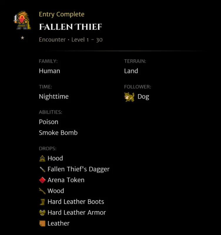 Fallen Thief codex entry