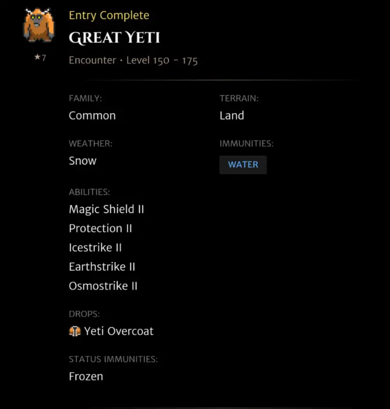 Great Yeti codex entry