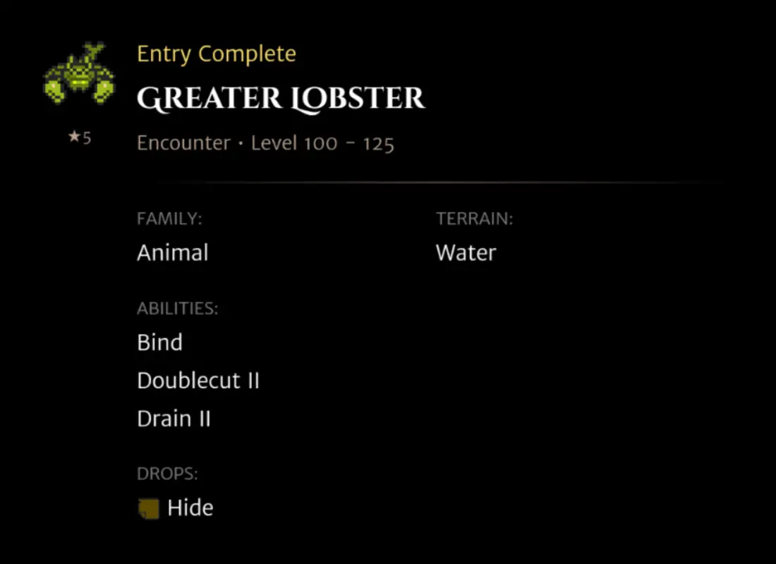 Greater Lobster codex entry