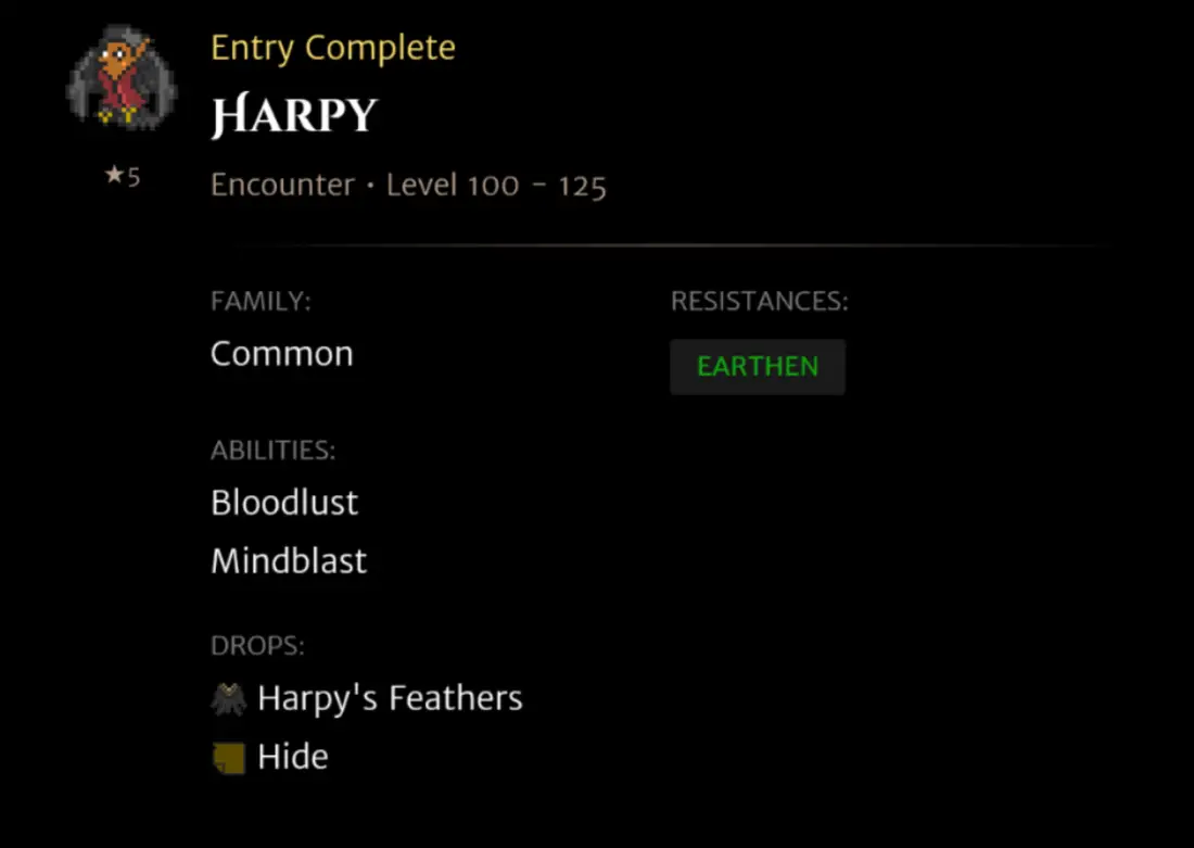 Harpy codex entry