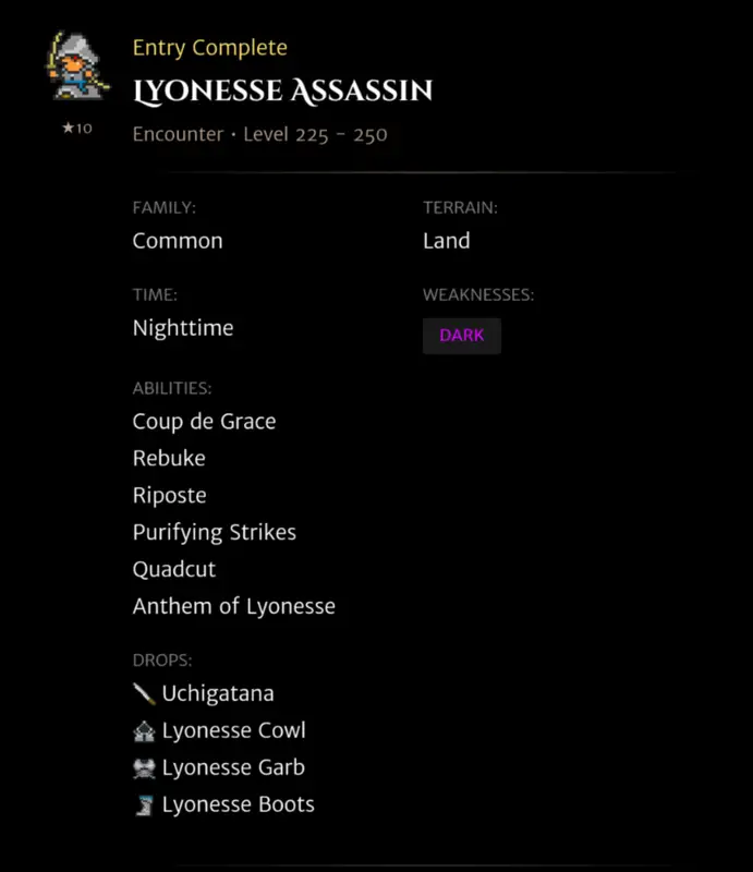 Lyonesse Assassin codex entry