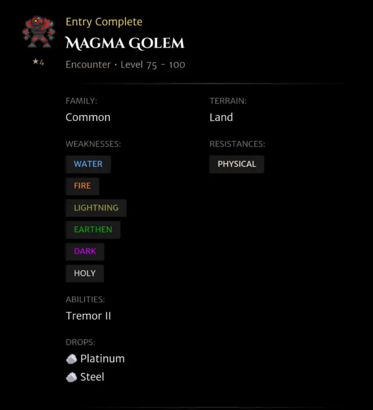 Magma Golem codex entry