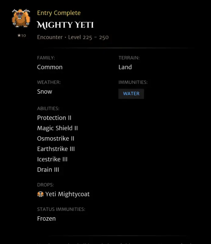 Mighty Yeti codex entry
