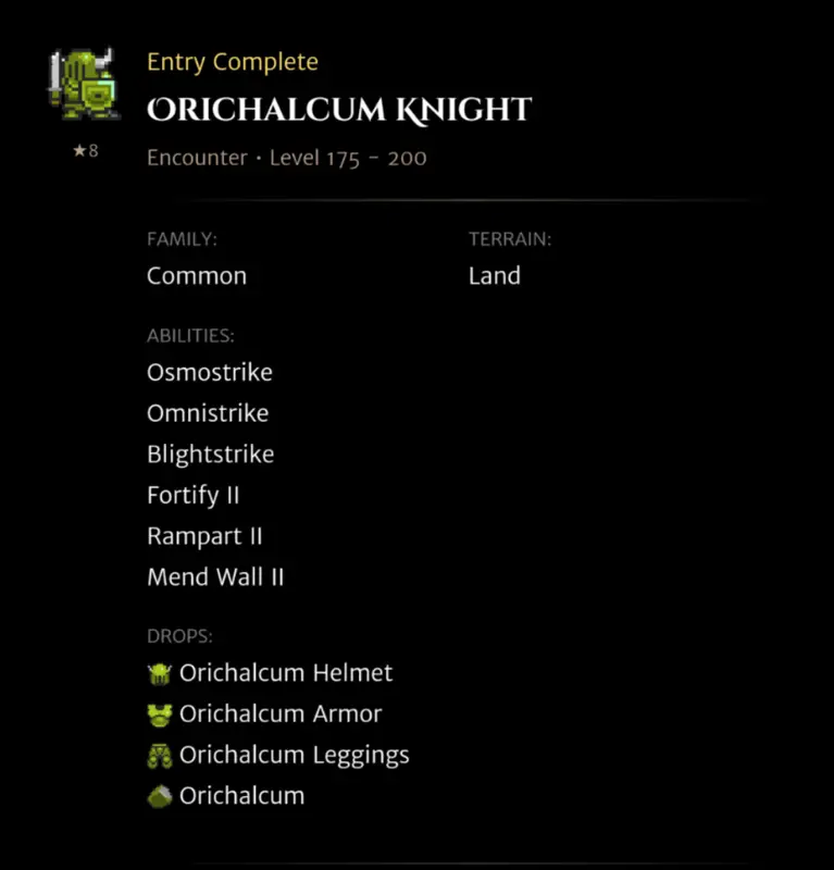 Orichalcum Knight codex entry