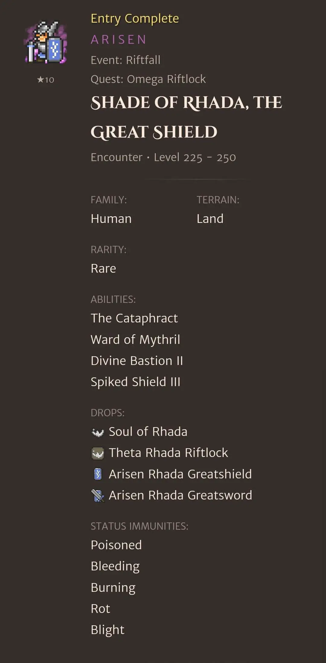 Arisen Shade of Rhada, The Great Shield codex entry