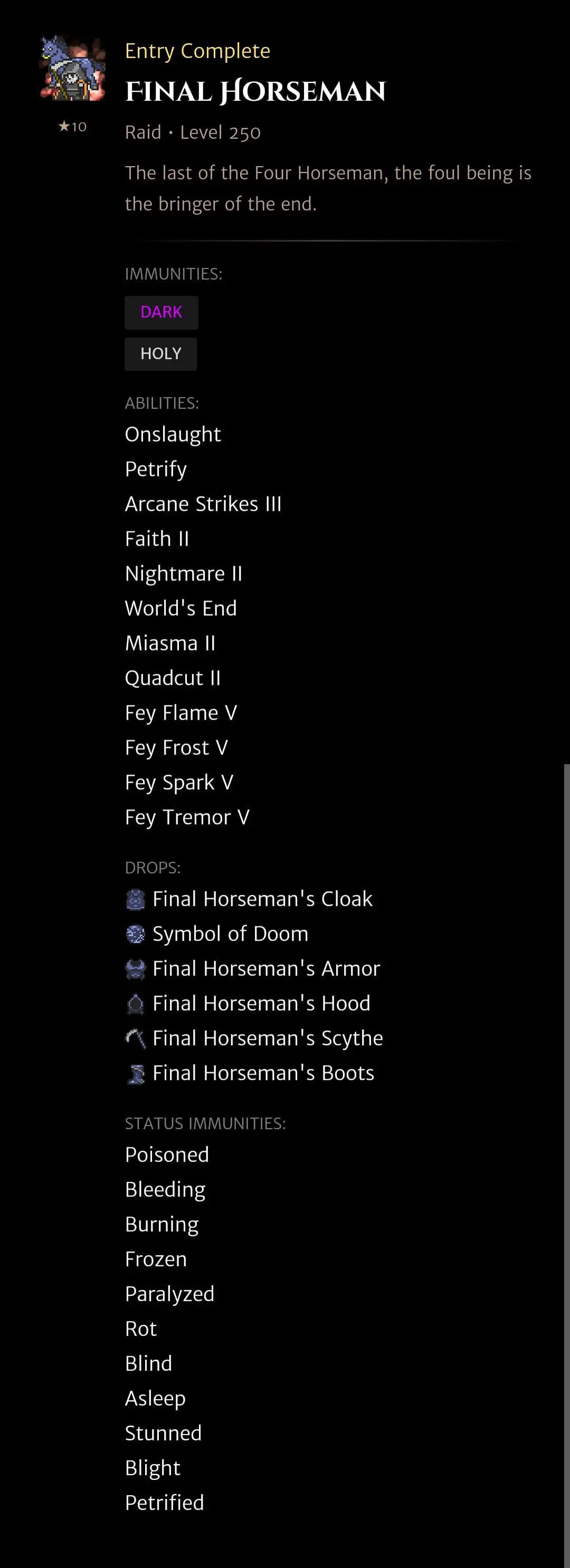 Final Horseman codex entry