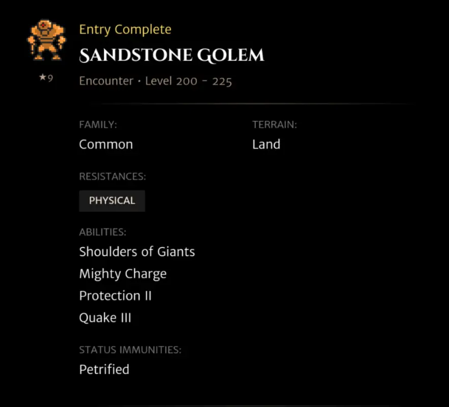 Sandstone Golem codex entry