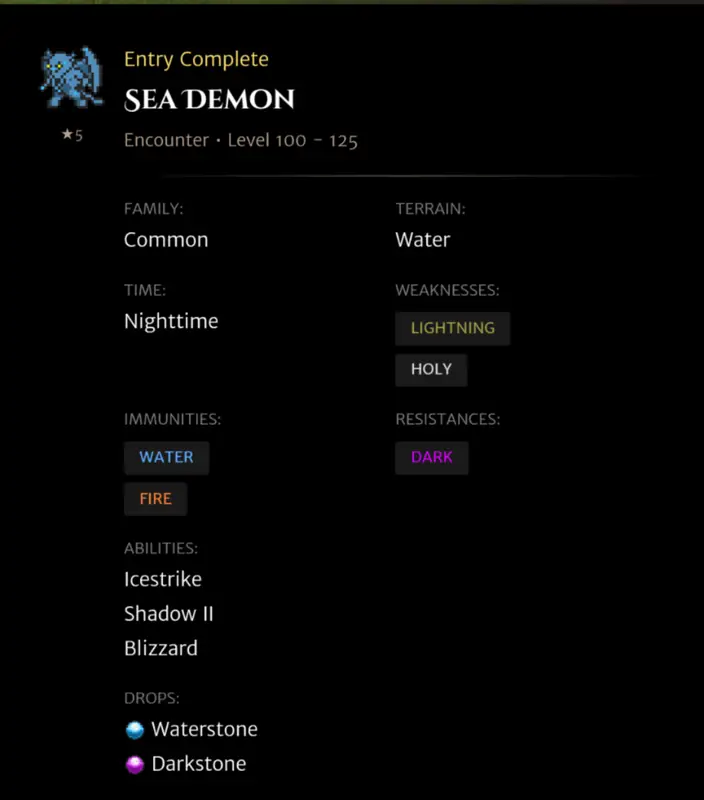 Sea Demon codex entry