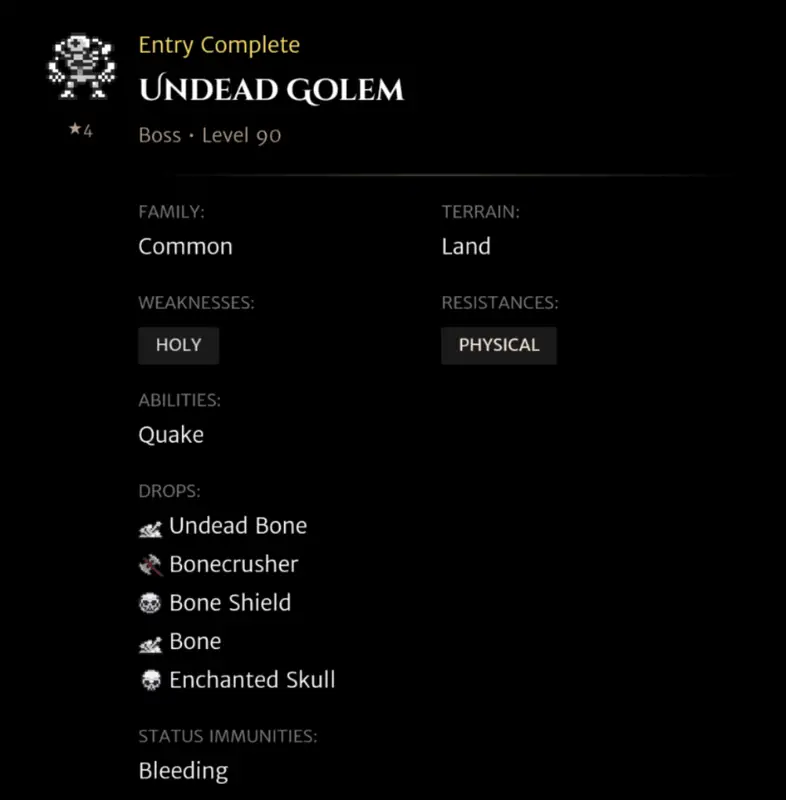 Undead Golem codex entry